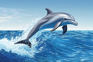Fototapeta premium Dolphin leaping out of the ocean waves, capturing its graceful movement and power