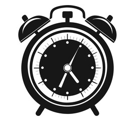 Simple black and white alarm clock ringing and timer vector art. Classic alarm clock stopwatch silhouette.