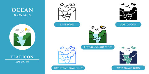 Obraz premium Ocean icons sets. Nature environment concept. Various style icons on isolated background for web design, symbol, sign, presentation, and infographics. EPS 10. 