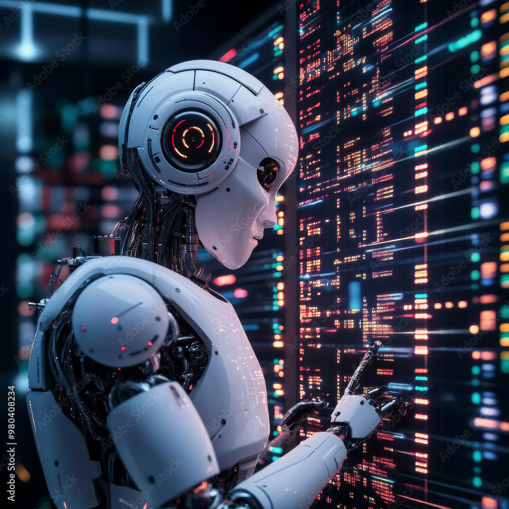 Poster a robot trader assistant operates in the forex market, using an automated trading system. it leverag