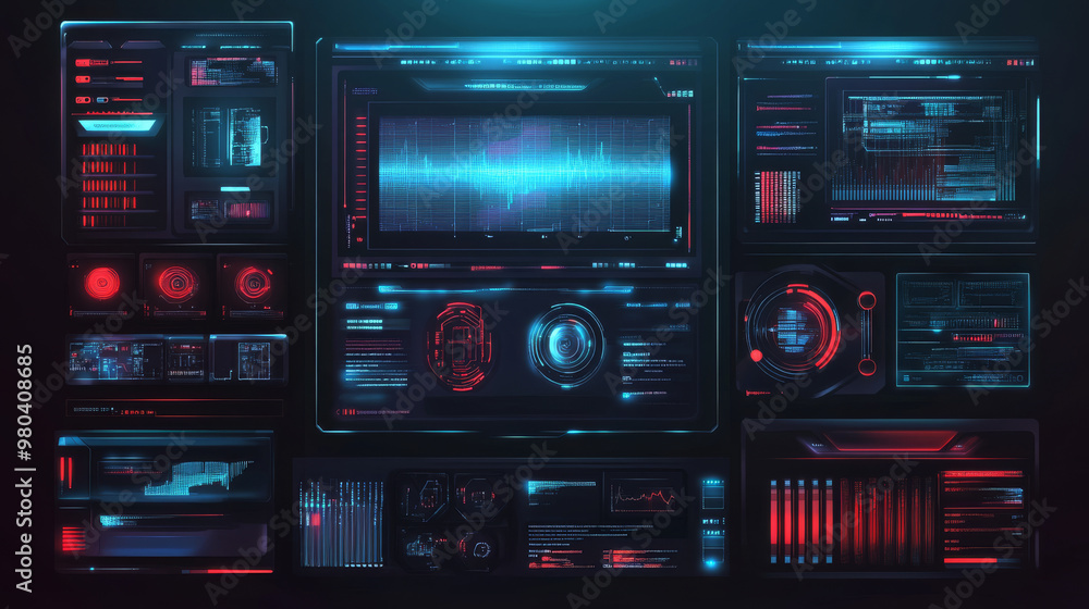 Poster collection of sci-fi contemporary user interface components. digital advanced hud interface panels, 