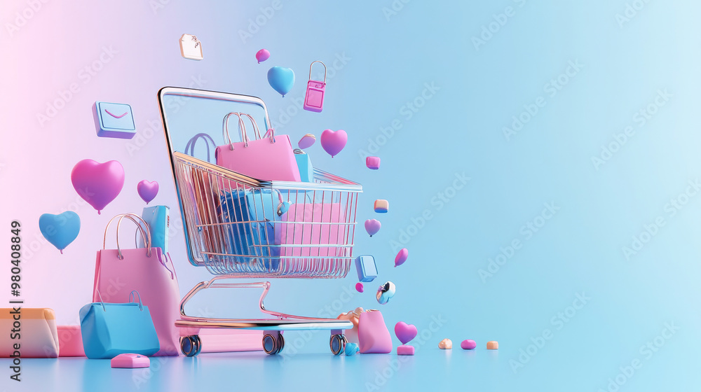 Poster online shopping. internet store accessed via mobile phone. e-commerce service on smartphone browser 