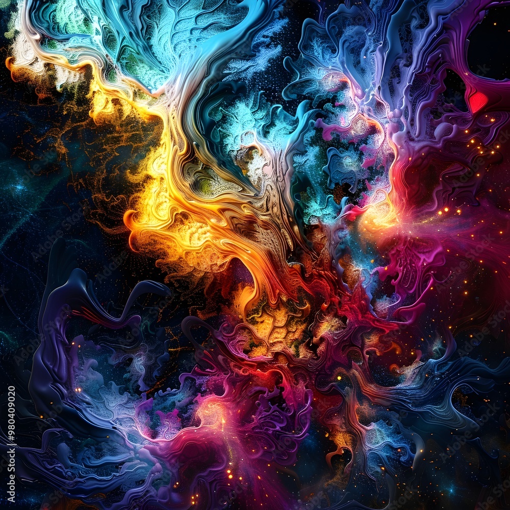 Aufkleber mesmerizing fractal explosion vibrant and dynamic generative art