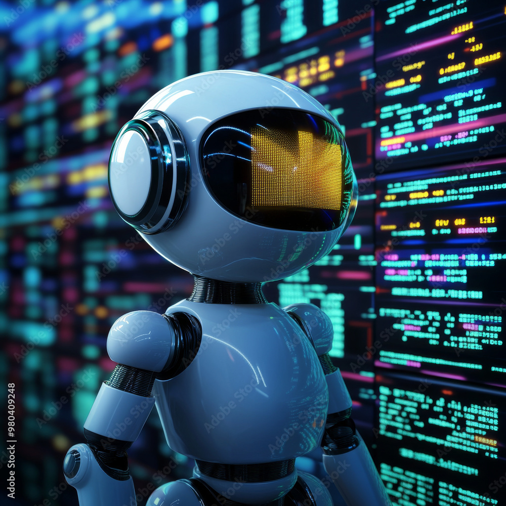 Poster a robot trader assistant operates in the forex market, using an automated trading system. it leverag