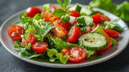 Fresh Green Salad with Cherry Tomatoes and Cucumber