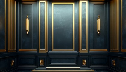 Black and Gold Wall Paneling with Gold Accents