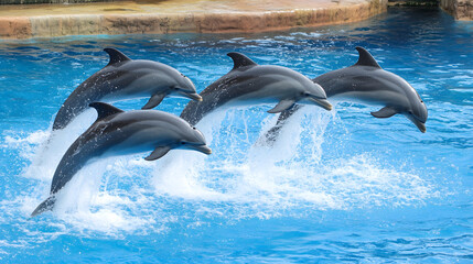 Fototapeta premium Joyful dolphins dance through the sparkling, azure ocean
