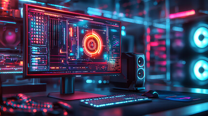 Gaming Setup with RGB Lights and Computer Monitor