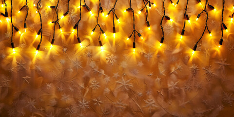 led lights garland on wall with copy space