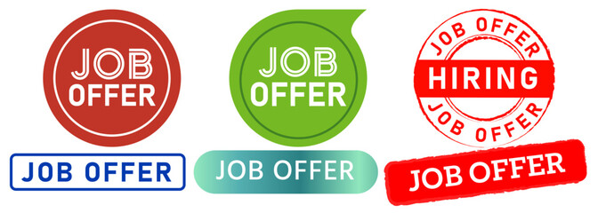Job offer recruitment advertisement colorful stamp badge occupation application design sticker set label collection