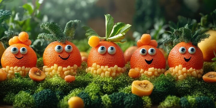 The engaging cityscape where lively produce with eyes adds a touch of enchantment and fun to everyday life