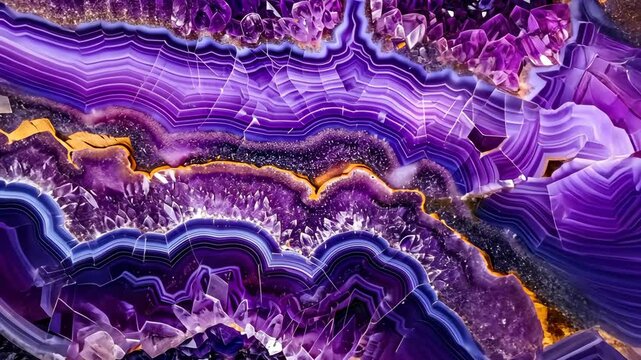 Polished amethyst showing layers with crystals