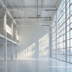 Obraz premium minimal white warehouse interior with sun shining