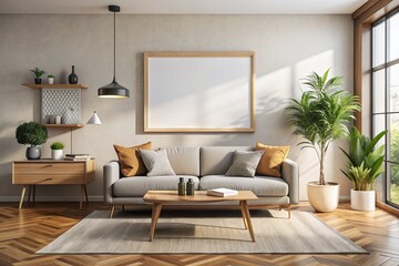 mockup living room with horizontal frame