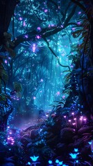 Enchanting Bioluminescent Forest with Glowing Creatures and Vibrant Ecosystem