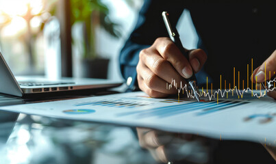 Finance manager strategizing corporate budget allocation for effective project cost control - business planning concept with executive reviewing financial data
