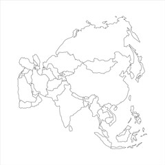 This vector representation features the blank political map of Asia, showcasing the continent geographical outlines