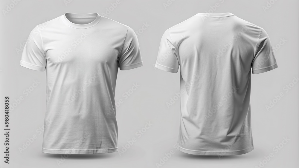 Poster high-quality isolated white t-shirt mockup with front and back views, showcasing a crisp blank canva