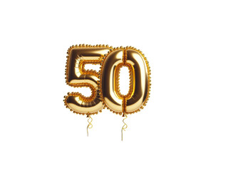 Golden balloon with the anniversary number 50 transparent background