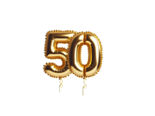 Golden balloon with the anniversary number 50 transparent background