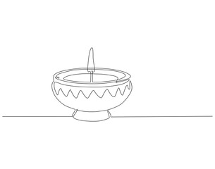 Continuous one line drawing of oil lamp deepavali. One line drawing illustration of indian festival diwali. Indian culture, International diwali day concept line art. Editable outline