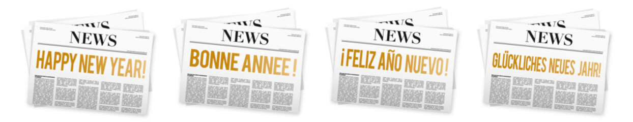 New Year's greetings on newspaper in four languages  © Brad Pict