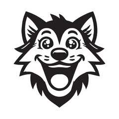 Wolf face Logo Clipart - grey wolf head Outline design - Gray wolf vector illustration in black and white
