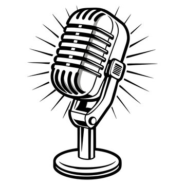 recommend clip art: Black and white microphone with a detailed metallic texture. Classic and modern microphone vector illustration, and microphone icon.