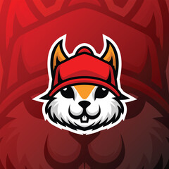 a squirrel head wearing a red hat