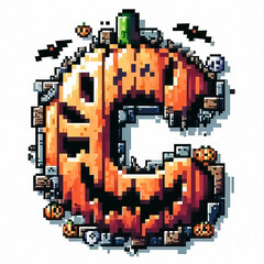 Fototapeta premium Alphabet letter C halloween themed in pixel art style