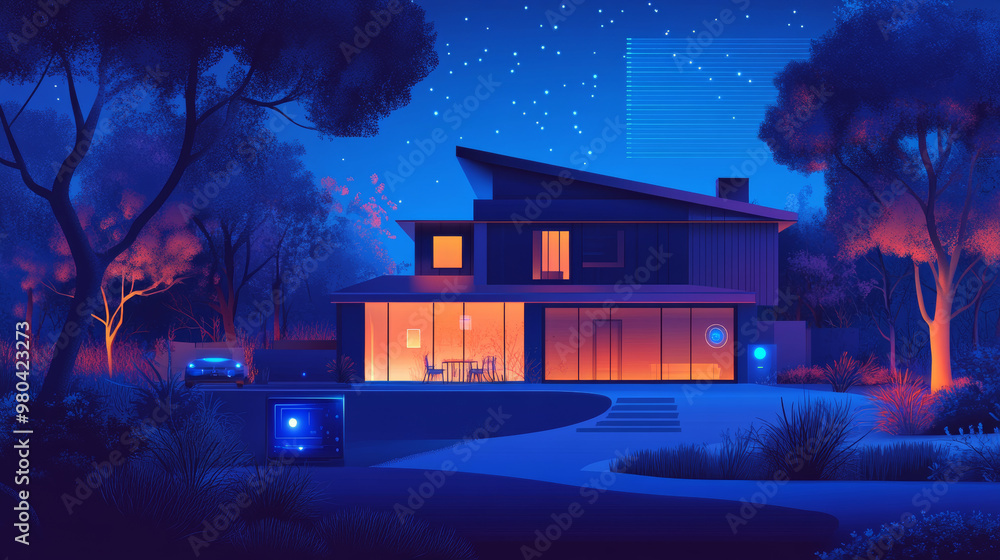 Poster the internet of things (iot) concept shows a smartphone controlling various devices within a home. a