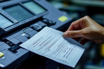 High-Tech Voting Machine Scanning Ballot Paper in Close-Up
