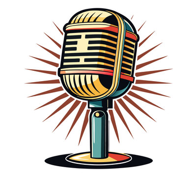 recommend clip art: Retro vintage microphone with a detailed metallic texture and vibrant color vector. Classic and modern microphone icon.