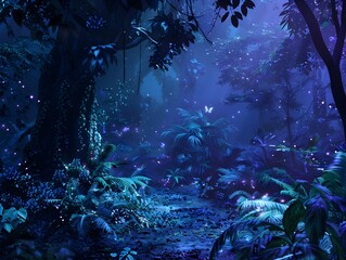 Obraz premium Bioluminescent Forest Dreamscape with Glowing Foliage and Ethereal Atmosphere