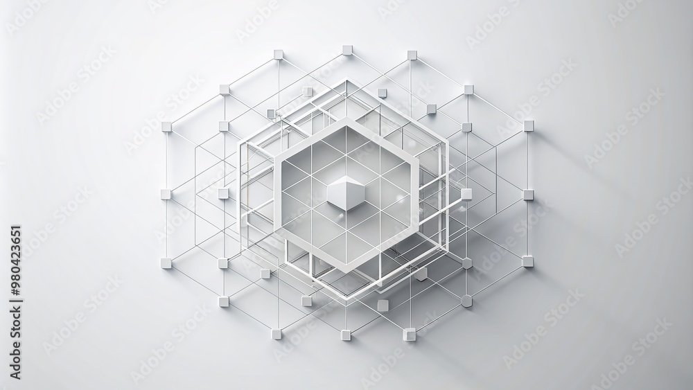 Aufkleber white color technology concept geometric square background. square 3d modern abstract white backgrou