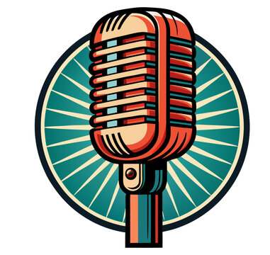 recommend clip art: Retro vintage microphone with a detailed metallic texture and vibrant color vector. Classic and modern microphone icon.