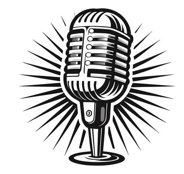 recommend clip art: Black and white microphone with a detailed metallic texture. Classic and modern microphone vector illustration, and microphone icon.