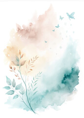 A watercolor painting of a flower with a blue sky in the background