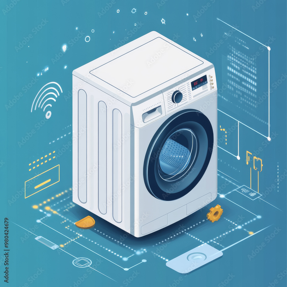 Aufkleber a smartphone remotely controls a smart washing machine through a wireless internet connection. this 