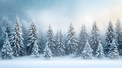 Beautiful winter landscape with snow covered trees.Merry Christmas and happy New Year greeting background with copy-space