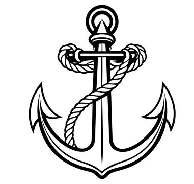recommend clip art: vintage retro-style nautical anchors with rope adventures vector art. Simple sea anchor with rope in sea color, anchor with rope icon.
