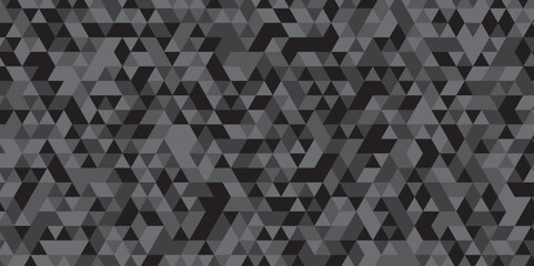 Fototapeta premium Triangle shape retro wall grid pattern geometric ornament tile vector square element. Abstract geometric black and gray background seamless mosaic and low polygon triangle texture wallpaper. 