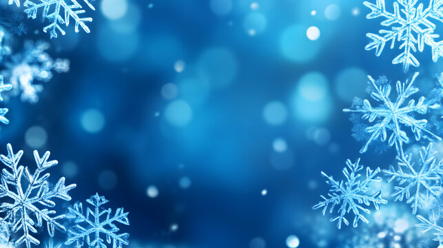 Blue winter banner with snowflakes