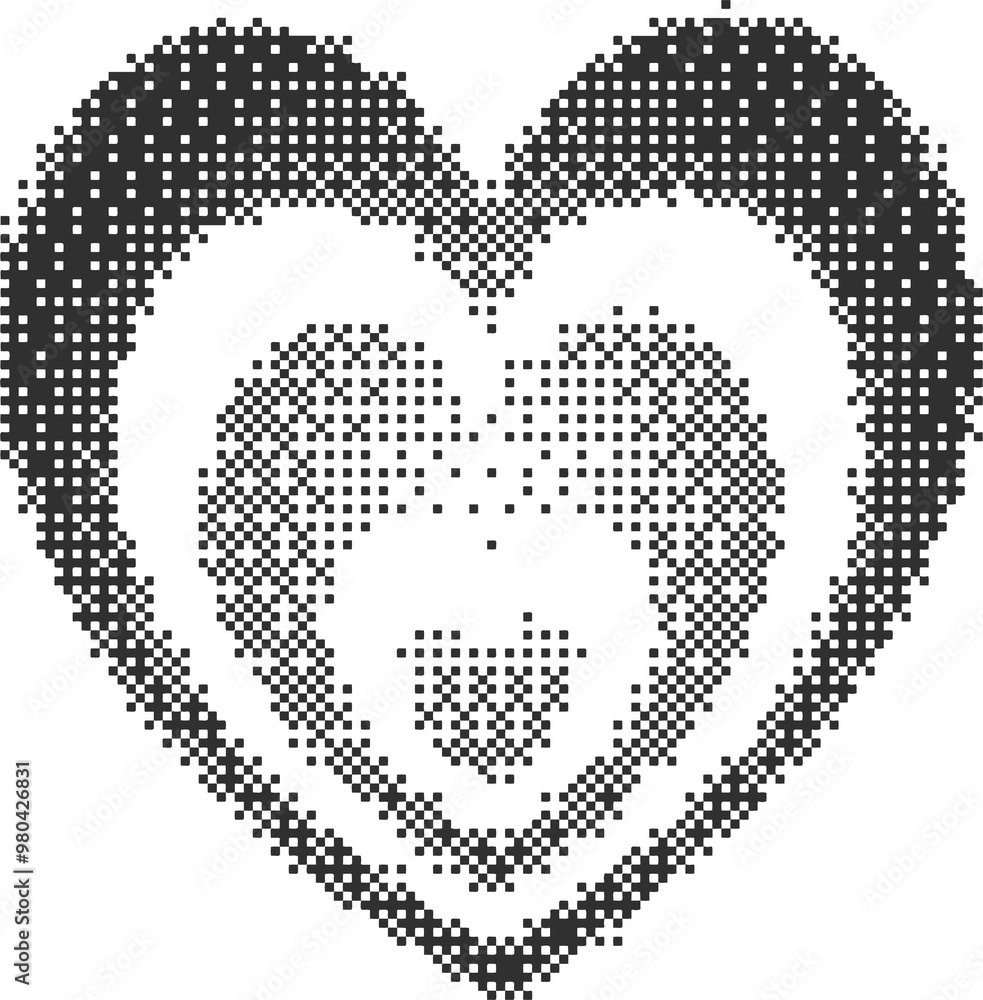 Poster bitmap pattern abstract heart shape. halftone gradient element. graphic abstract icon. dither noisy 