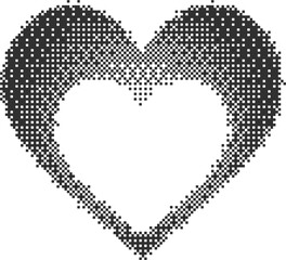 Bitmap pattern abstract heart shape. Halftone gradient element. Graphic abstract icon. Dither noisy...