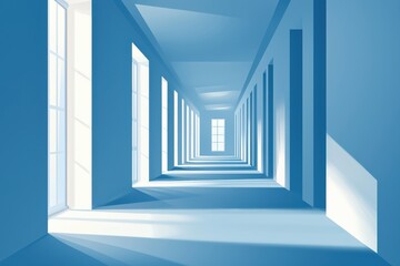 Obraz premium Endless white corridor with geometric lines and vanishing perspective. Concept of infinity, minimalism, and architectural design