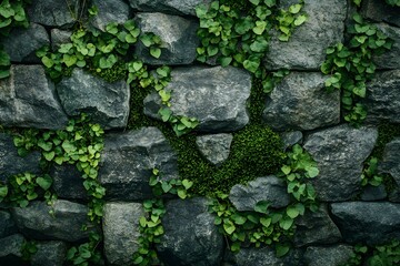 Green Ivy Growing on Stone Wall