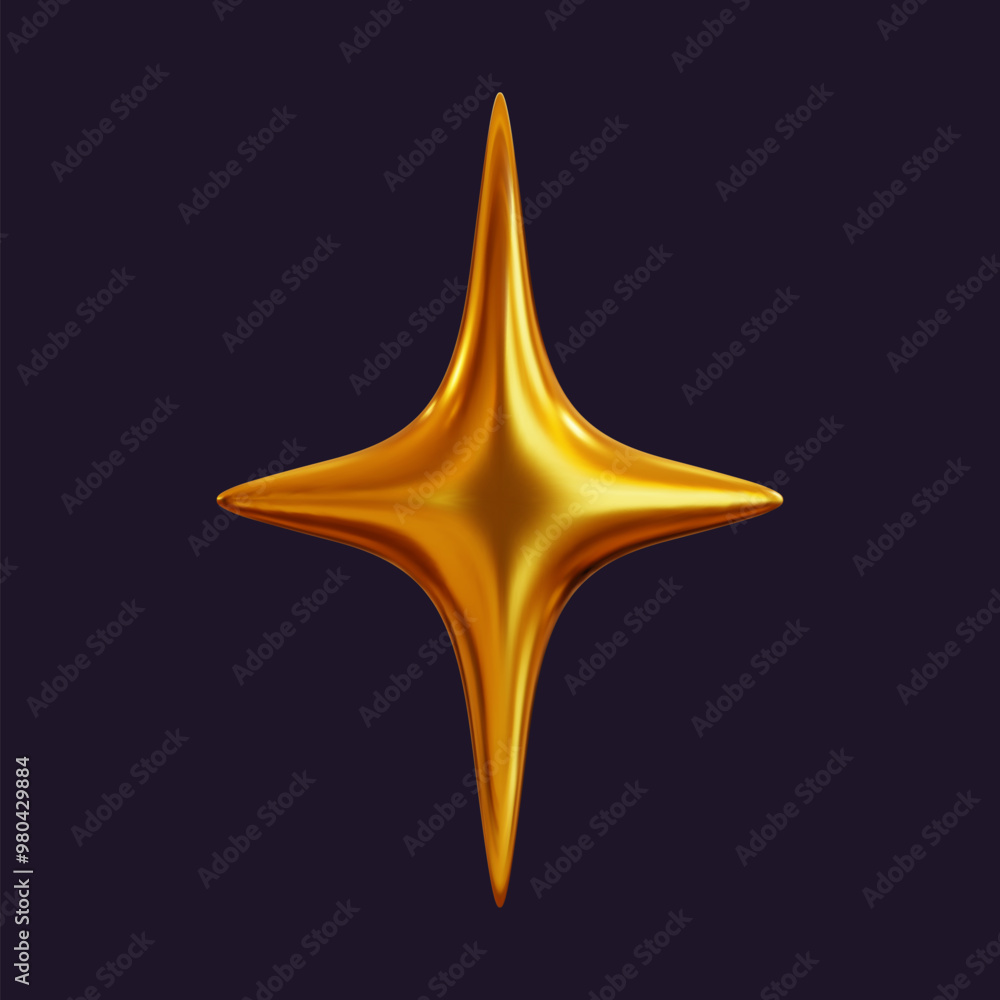 Canvas Prints 3d holographic star with a reflective sheen. golden metallic design element with a retro futuristic 