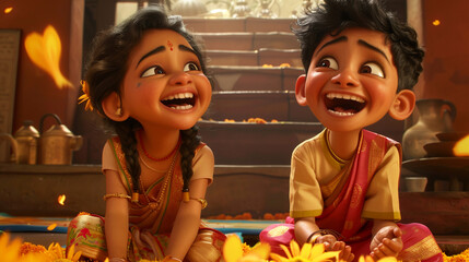 Fototapeta premium illustration poster for bhai dooj showing indian kids