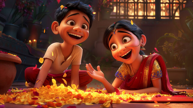 illustration poster for bhai dooj showing indian kids